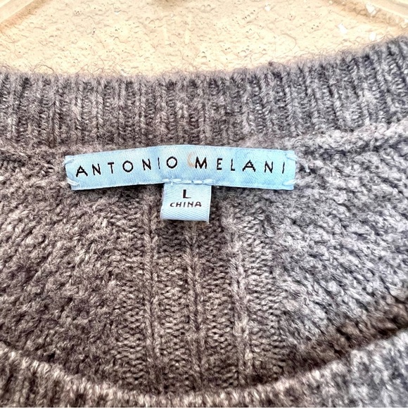 Antonio Melani Wool alpaca luxury Gray Ribbed Knit Sweater L Flared Sleeves Hem - Picture 5 of 8